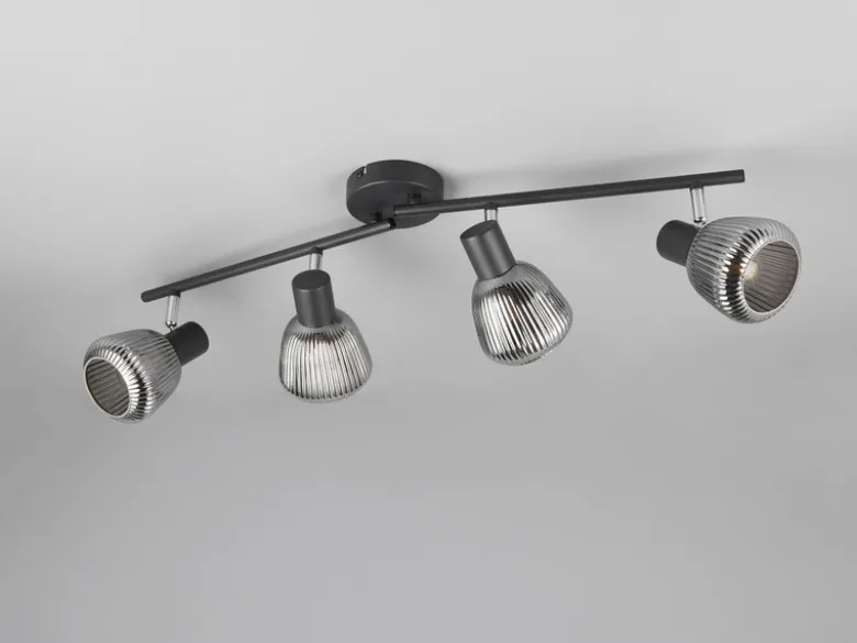 Deckenstrahler TARIFA 4-flammig mit Glasschirmen Chrom bedampft, Breite 70cm