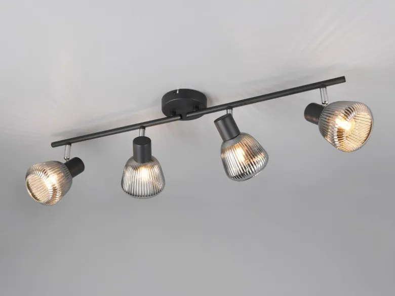 Deckenstrahler TARIFA 4-flammig mit Glasschirmen Chrom bedampft, Breite 70cm