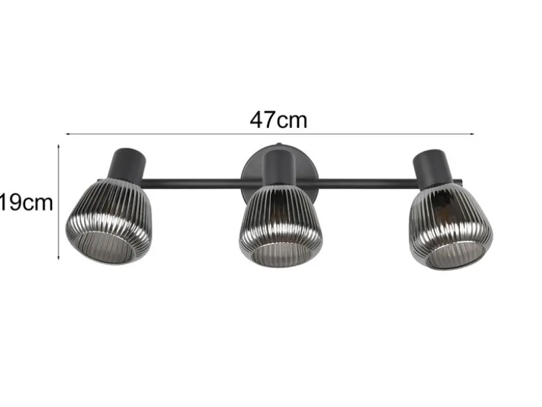 Deckenstrahler TARIFA 3-flammig mit Glasschirmen Chrom bedampft, Breite 47cm