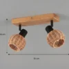 Deckenstrahler TAVAR 2-flammig Holz mit Rattan Korbgeflecht, Breite 30cm