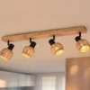 Deckenstrahler TAVAR 4-flammig Holz mit Rattan Korbgeflecht, Breite 70cm