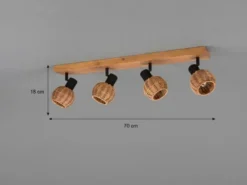 Deckenstrahler TAVAR 4-flammig Holz mit Rattan Korbgeflecht, Breite 70cm