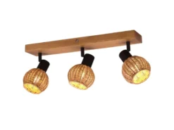 Deckenstrahler TAVAR 3-flammig Holz mit Rattan Korbgeflecht, Breite 50cm
