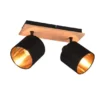 Deckenstrahler TOMMY 2-flammig Holz, Stoffschirme Schwarz Gold, Breite 28cm