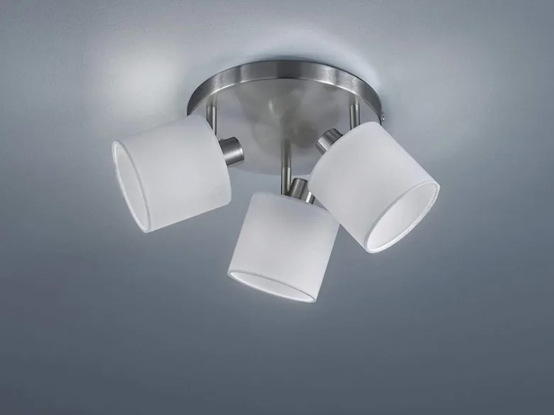 Deckenstrahler TOMMY 3-flammig Silber & Stoffschirme Weiß, Ø 25cm