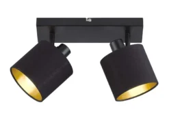 Deckenstrahler TOMMY 2-flammig Schwarz, Stoffschirme Schwarz Gold, Breite 28cm