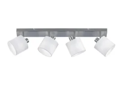Deckenstrahler TOMMY 4-flammig Silber, Stoffschirme Weiß, Breite 70cm