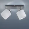 Deckenstrahler TOMMY 2-flammig Silber, Stoffschirme Weiß, Breite 28cm