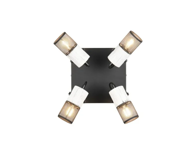 Deckenstrahler TOSH 4-flammig, Schwarz mit Holz Weiß, Quadrat 22cm