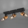 Deckenstrahler TOSH 3-flammig, Schwarz mit Holz & Gitterschirmen, Breite 44cm