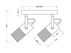 Deckenstrahler TOSH 4-flammig, Schwarz mit Holz, Quadrat 22cm