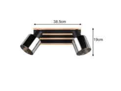 Deckenstrahler TRAVIA 2-flammig, Rauchglas Schwarz & Holzlamellen, Breite 38,5cm