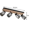 Deckenstrahler TRAVIA 4-flammig, Rauchglas Schwarz & Holzlamellen, Breite 64,5cm