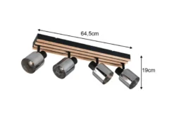 Deckenstrahler TRAVIA 4-flammig, Rauchglas Schwarz & Holzlamellen, Breite 64,5cm
