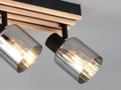 Deckenstrahler TRAVIA 4-flammig, Rauchglas Schwarz & Holzlamellen, Breite 64,5cm