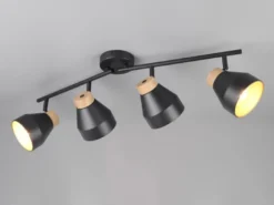 Deckenstrahler VALENTIN 4-flammig aus Metall Schwarz innen Gold, Breite 71cm