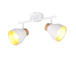 Deckenstrahler VALENTIN 2-flammig aus Metall Weiß innen Gold, Breite 32cm