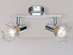 Deckenstrahler XARA 2-flammig, Gitter Silber Chrom Industrial, Breite 25,5cm