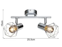 Deckenstrahler XARA 2-flammig, Gitter Silber Chrom Industrial, Breite 25,5cm
