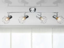 Deckenstrahler XARA 4-flammig, Gitter Silber Chrom Industrial, Breite 60cm