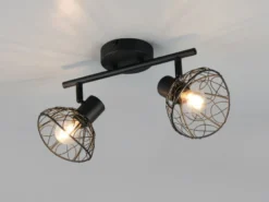 Deckenstrahler YAKO 2-flammig mit Drahtgeflecht Lampenschirmen, B: 39,5cm