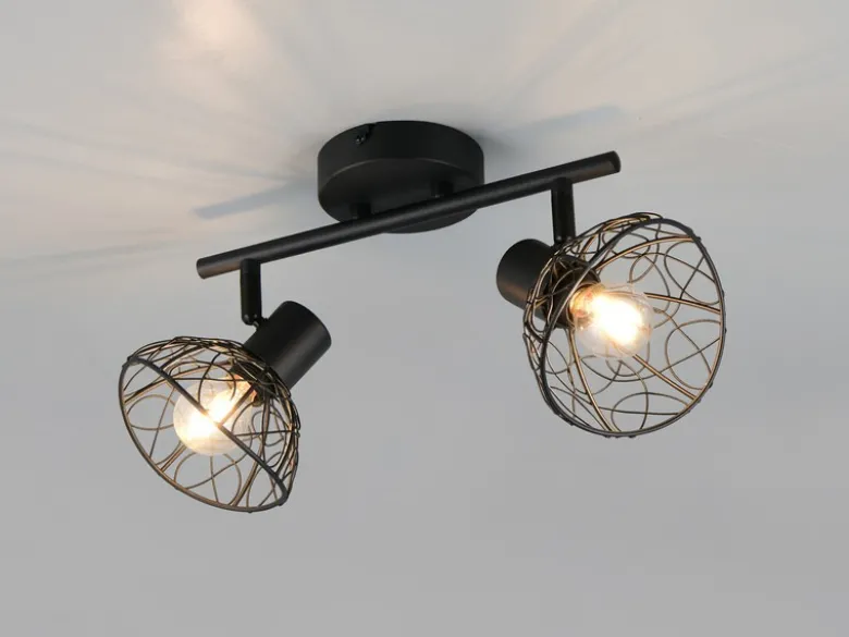 Deckenstrahler YAKO 2-flammig mit Drahtgeflecht Lampenschirmen, B: 39,5cm