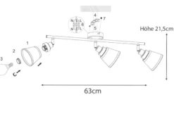 Deckenstrahler ZOON 3-flammig mit Stoffschirmen in Grau, Breite 63cm