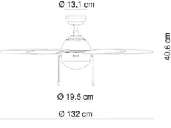 Deckenventilator AZURA mit Licht und Zugschalter leise, 2 Flügelfarben, Ø132cm