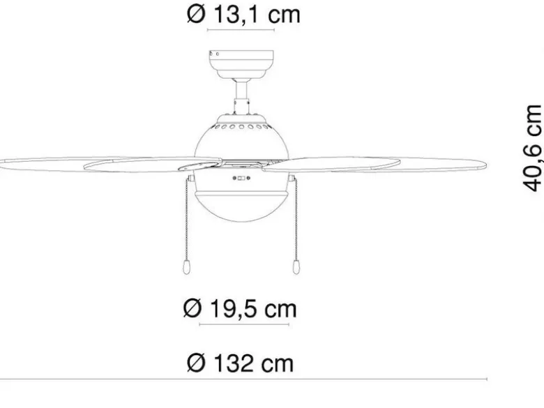 Deckenventilator AZURA mit Licht und Zugschalter leise, 2 Flügelfarben, Ø132cm