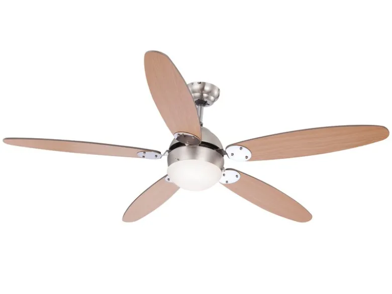 Deckenventilator AZURA mit Licht und Zugschalter leise, 2 Flügelfarben, Ø132cm