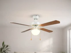 Deckenventilator HAMMERFEST mit Licht & Zugschalter, Weiß Holzoptik Ø 106,5cm