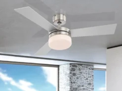 Deckenventilator mit Licht ALANA Fernbedienung, Silber/Buche Ø105cm