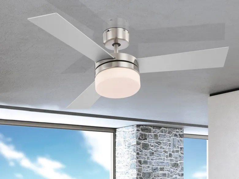 Deckenventilator mit Licht ALANA Fernbedienung, Silber/Buche Ø105cm