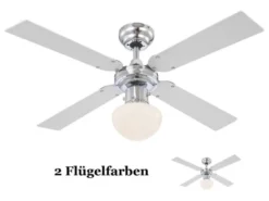 Deckenventilator mit Licht CHAMPION, Zugschalter, 2 Flügelfarben Ø105cm
