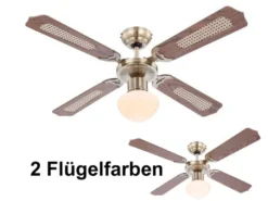 Deckenventilator mit Licht CHAMPION, Zugschalter 2 Flügelfarben Ø106cm