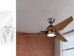Deckenventilator mit Licht und Fernbedienung, Bronze-Holzoptik, Ø 152cm