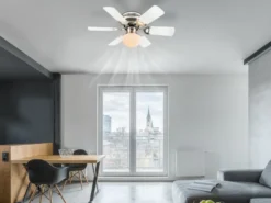 Deckenventilator UGO mit Licht und Zugschalter leise, Weiß/Graphit Ø 76cm
