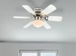 Deckenventilator UGO mit Licht und Zugschalter leise, Weiß/Graphit Ø 76cm