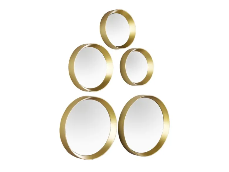 Deko Wandspiegel 5er Spiegel SET mit Rahmen in Gold & Magnet zum Kleben