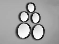 Deko Wandspiegel 5er Spiegel SET mit Rahmen in Schwarz & Magnet zum Kleben