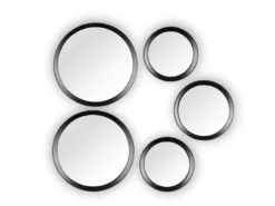 Deko Wandspiegel 5er Spiegel SET mit Rahmen in Schwarz & Magnet zum Kleben