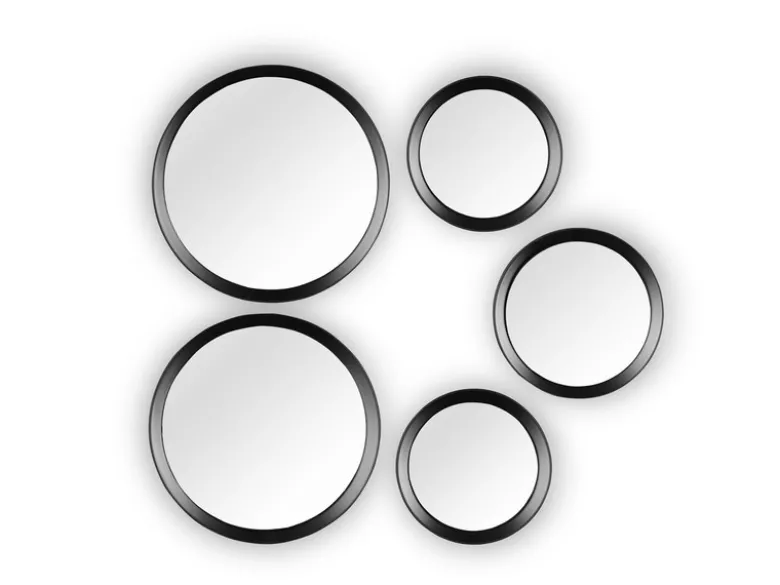 Deko Wandspiegel 5er Spiegel SET mit Rahmen in Schwarz & Magnet zum Kleben