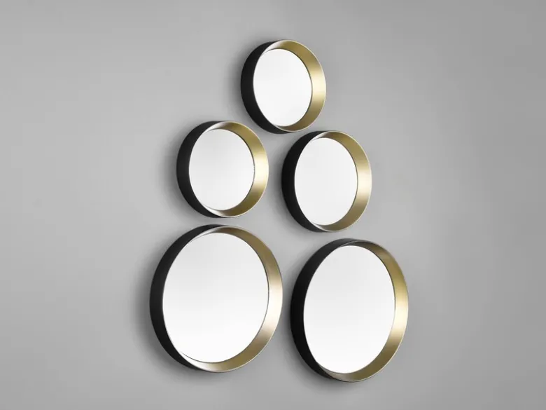 Deko Wandspiegel 5er Spiegel SET mit Rahmen in Schwarz Gold & Magnet zum Kleben