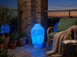 Deko LED RGBW Solarleuchte Buddha Kopf mit Fernbedienung, Höhe 50cm