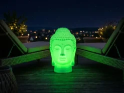Deko LED RGBW Solarleuchte Buddha Kopf mit Fernbedienung, Höhe 50cm