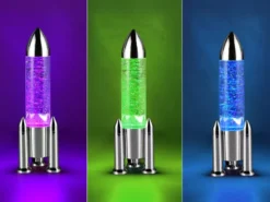 Deko RGB LED Tischleuchte Raketenlampe mit Glitzer per USB betrieben, Höhe 33cm