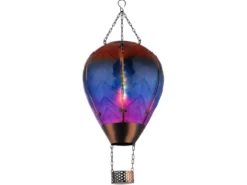 Deko Solarleuchte mit buntem Heißluftballon aus Glas & Flammeneffekt, Höhe 58cm