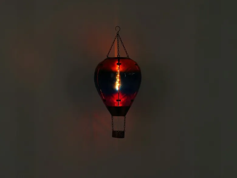 Deko Solarleuchte mit buntem Heißluftballon aus Glas & Flammeneffekt, Höhe 58cm