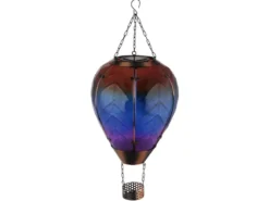 Deko Solarleuchte mit buntem Heißluftballon aus Glas & Flammeneffekt, Höhe 58cm