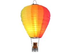 Deko Solarleuchte mit buntem Heißluftballon & Bär im Korb, Höhe 44cm